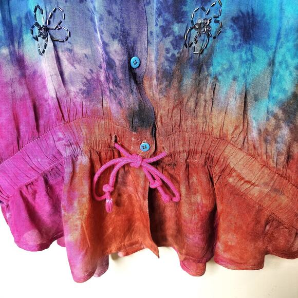 2 Of Us Tie Dye Button Up Shirt Beaded Flower Boho Hippie - Picture 9 of 14